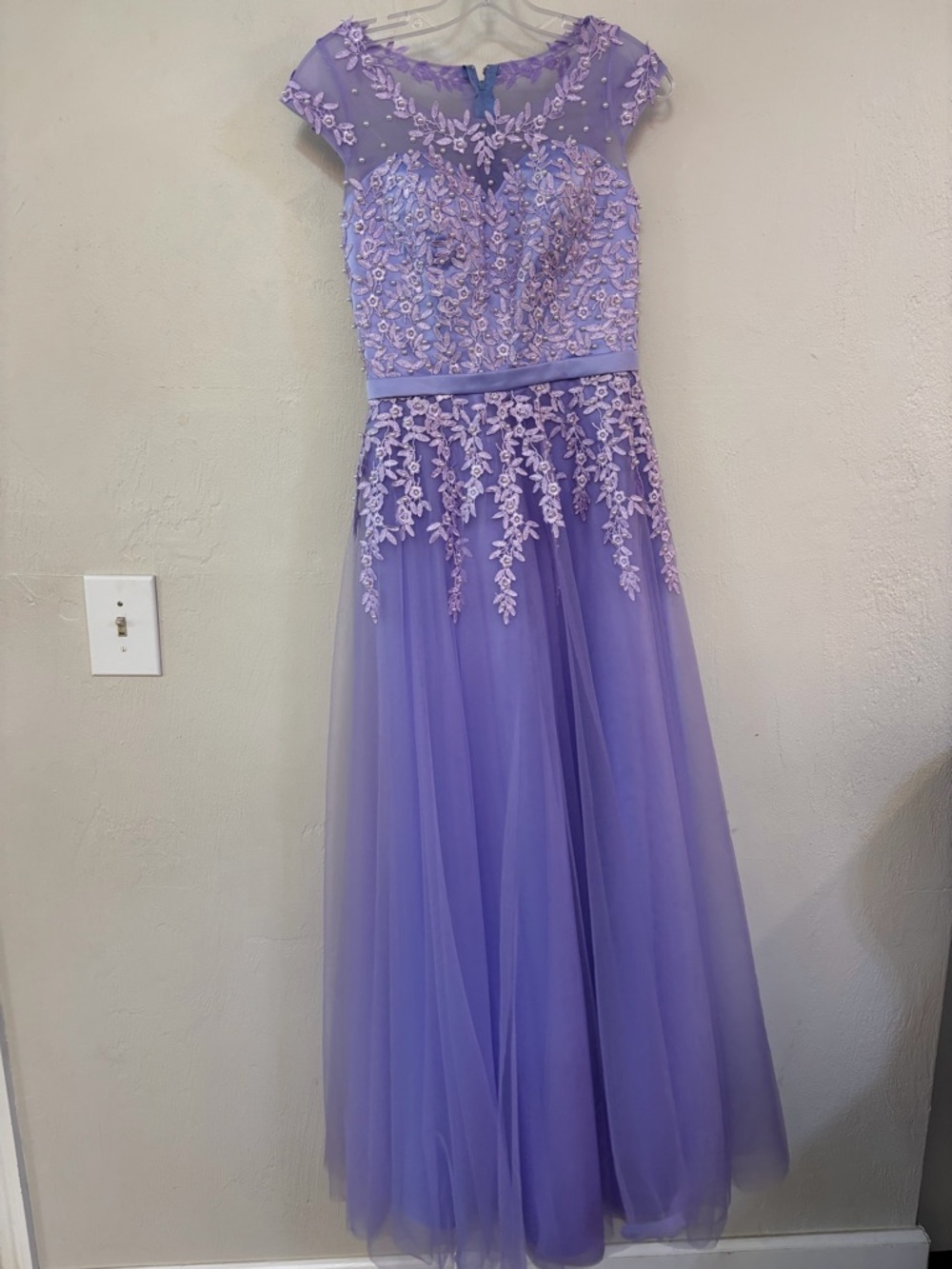 Lavender Embroidered Tulle Evening Gown